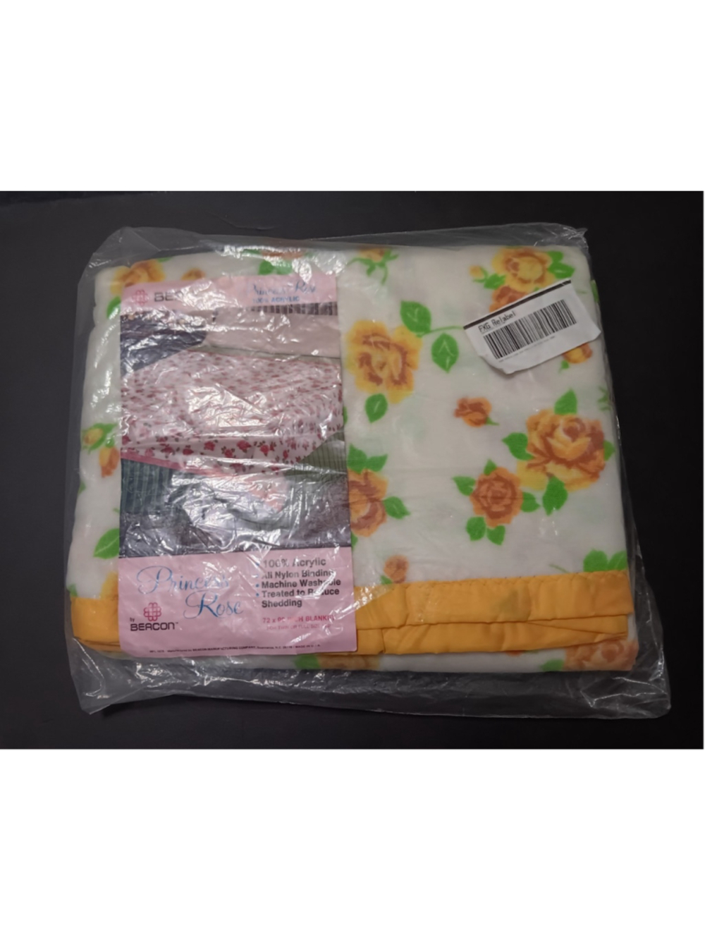 Vintage 70s 80s Beacon Princess Rose Blanket Satin Trim Floral 72"x90" NOS NEW